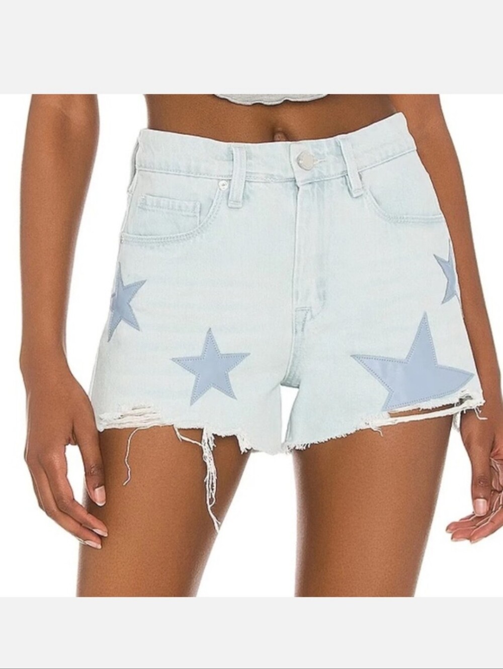 BLANKNYC The Barrow Vintage High Rise Shorts Cut Off Denim Star Blue
